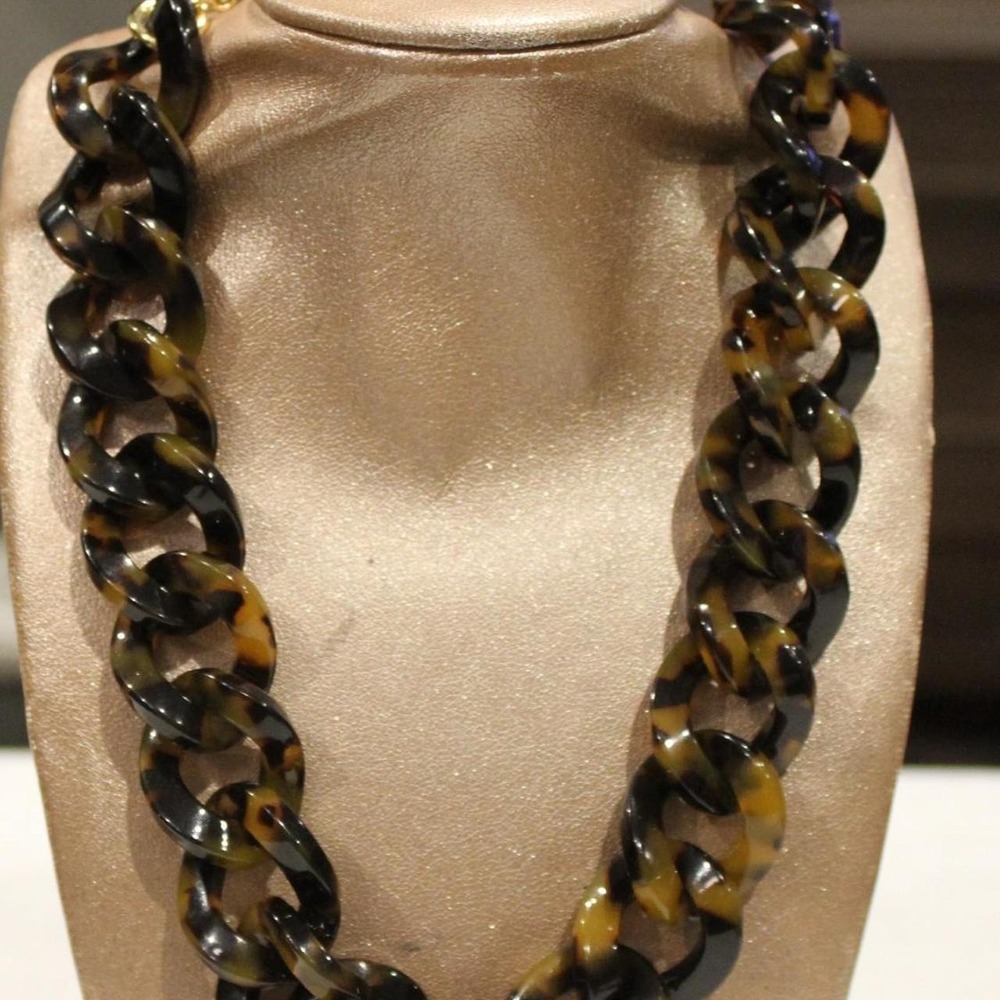 J Crew Tortoise Shell Lucite Antiqued Gold Tone Statement Necklace